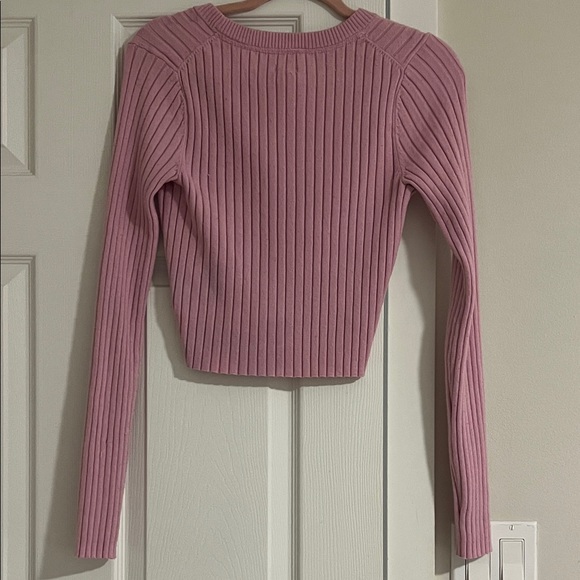 aerie Ribbed Cropped Button Cardigan Pink - Picture 3 of 3